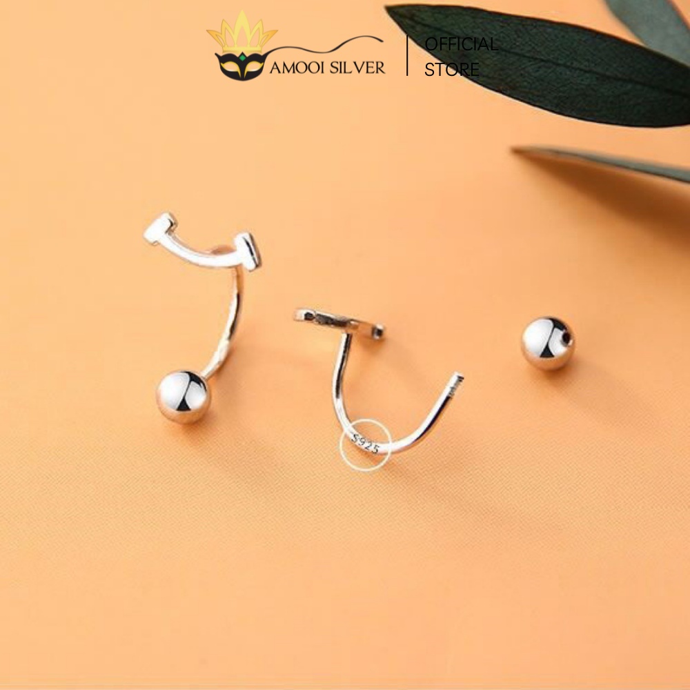 Bông Tai Bạc S925 Dáng Chui Mẫu Mặt Cười Đính Kèm Bi Vặn - Amooi Silver AB173