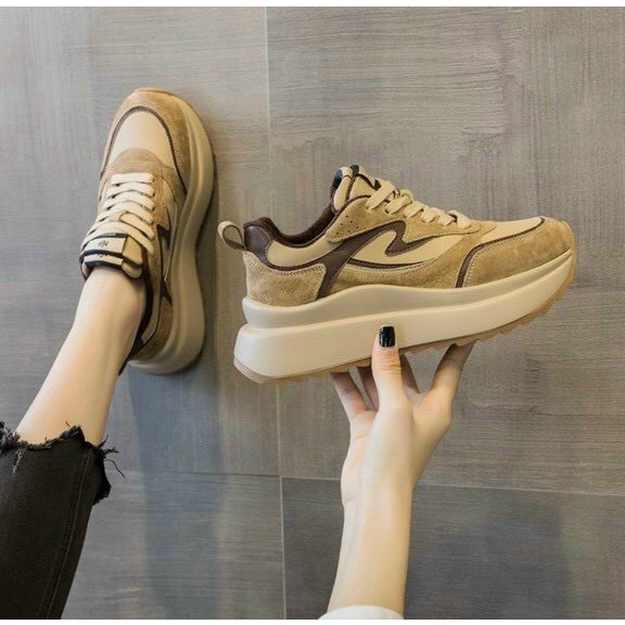 Giày thể thao nữ da mềm phối màu đế chống trơn trượt