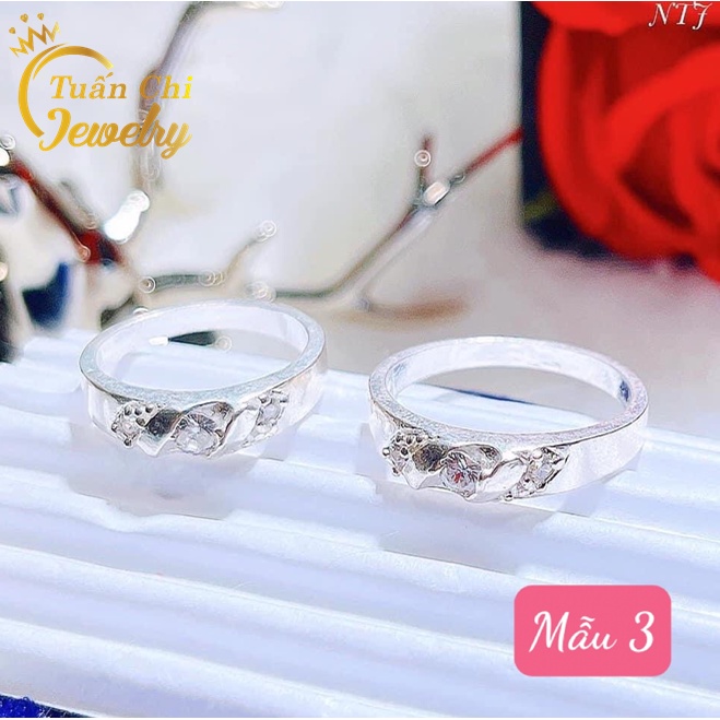 ⚡DEAL SỐC⚡ Nhẫn Đôi Bạc Cao Cấp, Đính Đá Sang Trọng, Khắc Tên Ý Nghĩa, Tặng Hộp Xinh
