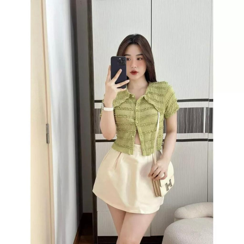 Áo sơ mi nhăn cổ sen 3 màu
