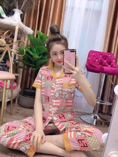 Pizama viền Quần Dài Tay Ngắn - Chất voan Lụa - Lụa xịn