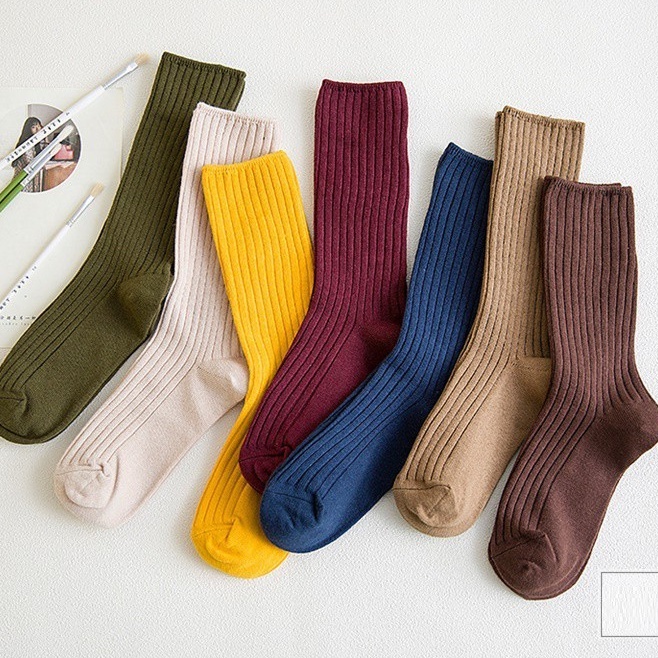 [16 MÀU] Tất Nhún Gân To Hàn Quốc Nam Nữ - Kiểu Dáng Vintage - Vớ Len Gân Đũa Cổ Cao - La mode