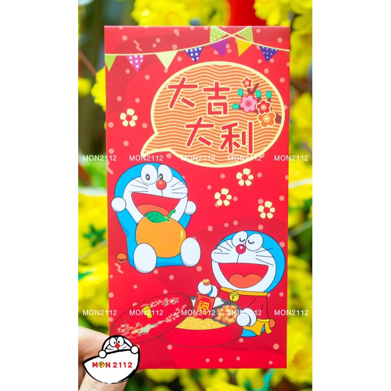 Set 10 bao lì xì Doraemon Doremon Tết size dài loại dày cao cấp