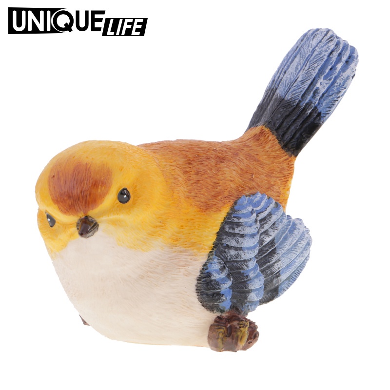 Set 2 Mô Hình Chim Bằng Nhựa Resin Màu Xanh Dương & Cam Vẽ Tay Yoyoyo01