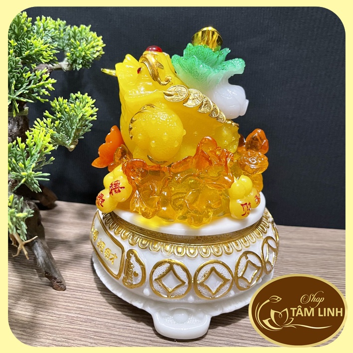 Cóc Ba Chân ngậm tiền cõng cải - Thiềm Thừ chiêu tài lộc có đế xoay nhiều màu