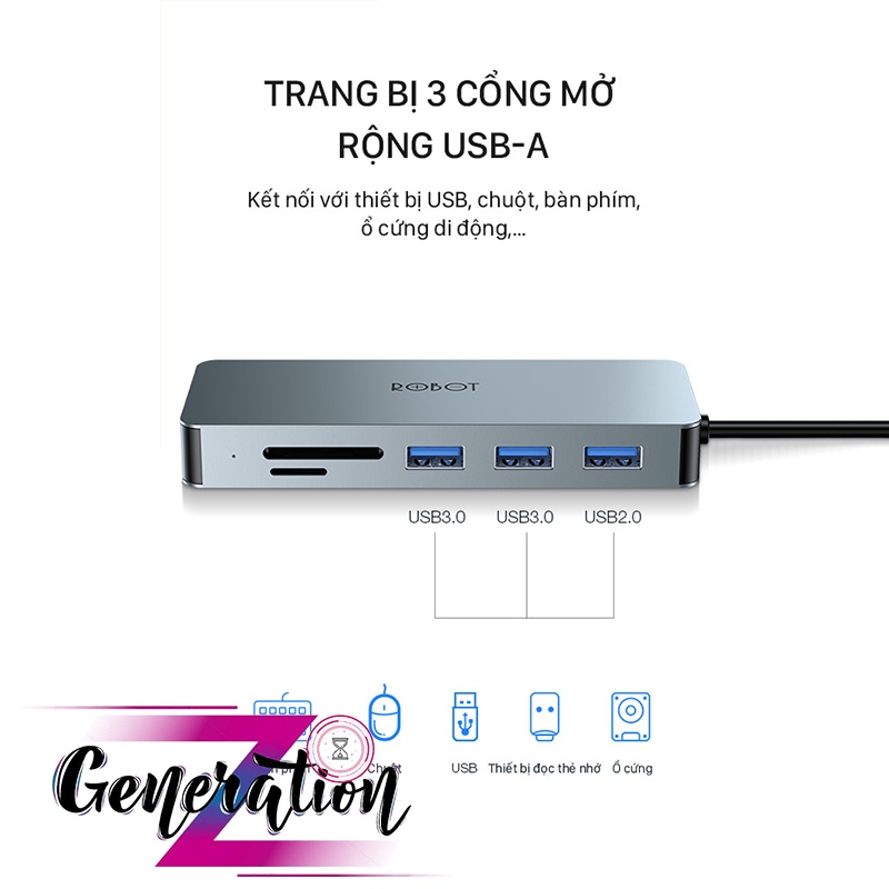 MULTIPORT HUB TYPE-C 8 IN 1 HT380 - Bộ chuyển Type-C ra HDMI/PD/SD/TF/PD Cho Macbook, Matebook HT380