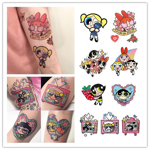Set 17 Tấm Hình Xăm Dán Chống Thấm Nước Lâu Trôi Họa Tiết Hoạt Hình Powerpuff Dễ Thương