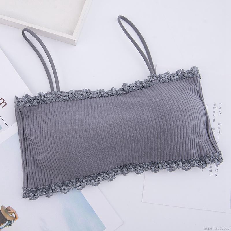 Áo ngực dạng ống hai dây màu trơn bằng vải cotton mềm mại có miếng đệm ngực dành cho bạn nữ | WebRaoVat - webraovat.net.vn