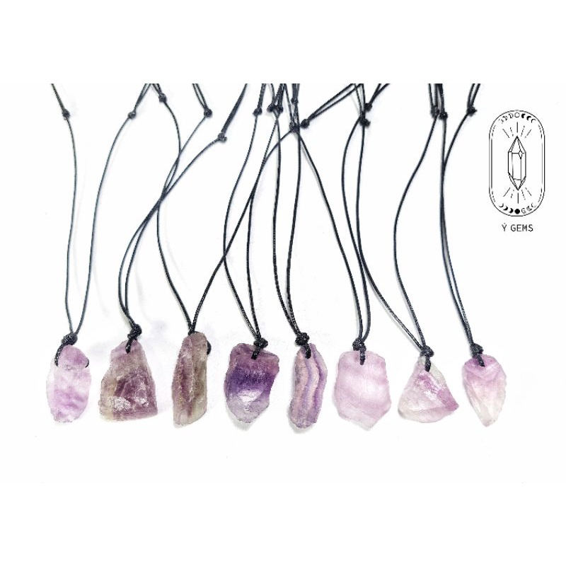 Dây chuyền Purple Fluorite thô tự nhiên dây rút điều chỉnh độ dài unisex