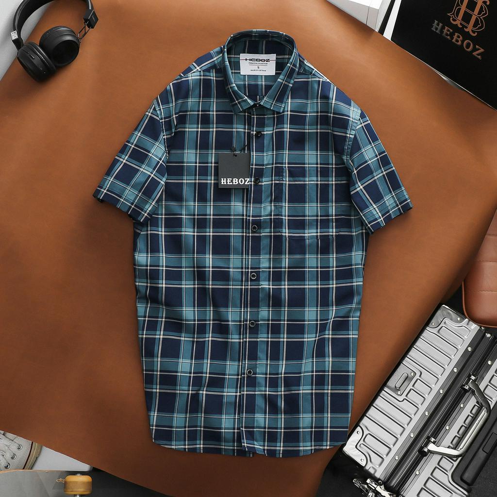 Áo sơ mi nam cổ bẻ caro ngắn tay chất vải kate Cotton Heboz 3M - 00001529