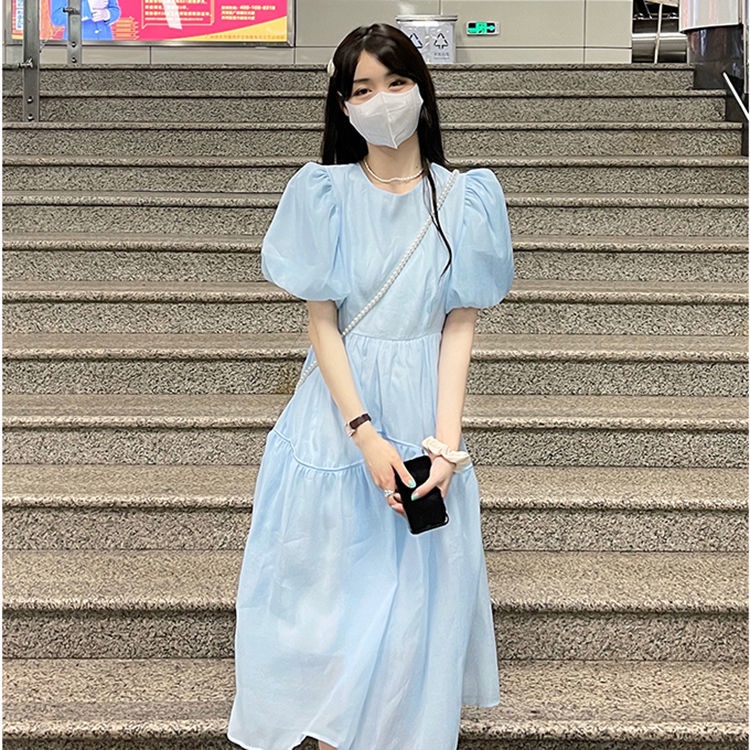 Đầm Lửng Tay Phồng Phối Lưới Phong Cách Pháp Thời Trang Mùa Hè Mới Cho Nữ