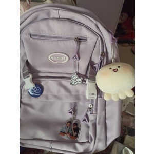 Balo nữ nhiều ngăn, form to, chống nước phong cách basic kèm sticker
