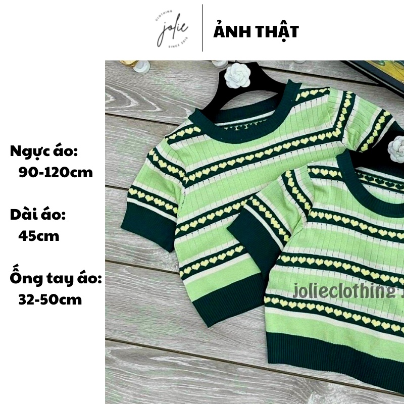 Áo croptop len cổ tròn, tay ngắn họa tiết trái tim xinh xắn