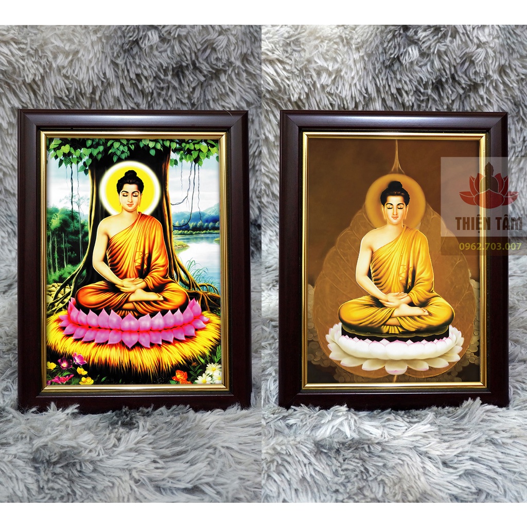 Tranh Phật Thích Ca để bàn 19,5x25,5cm chất liệu vải phủ bóng + khung composite xịn xò