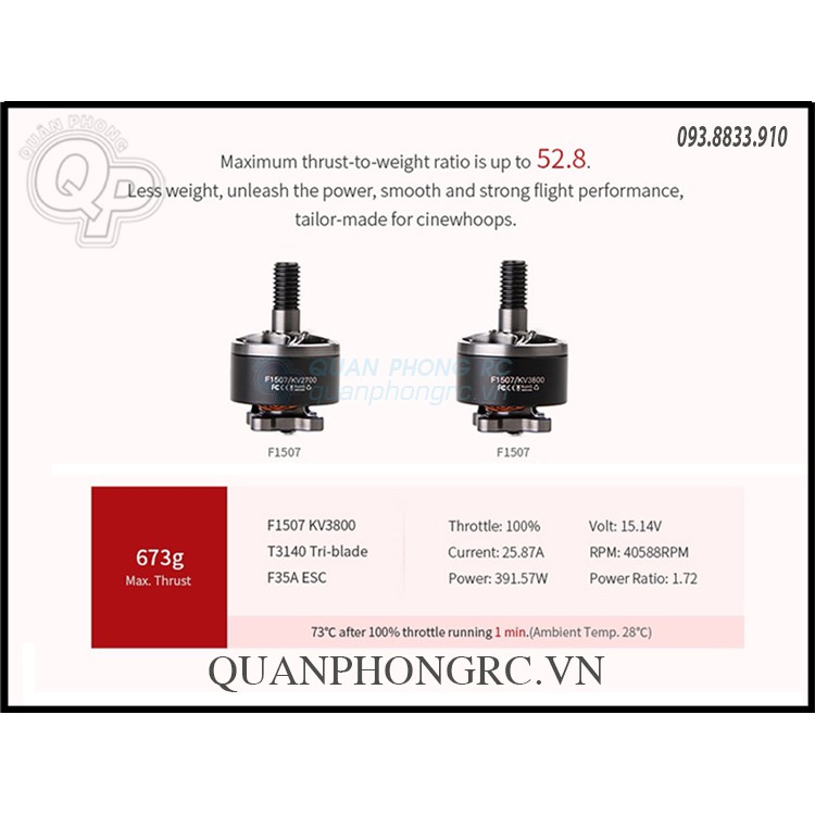 Motor không chổi than T-Motor F1507 3800kv (2-4S) (1 Cái)