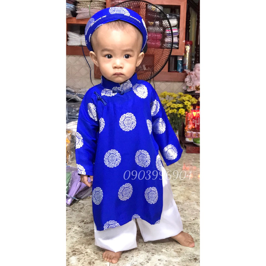 Bộ áo dài gấm Thái Tuấn cho bé trai (tặng kèm mấn)