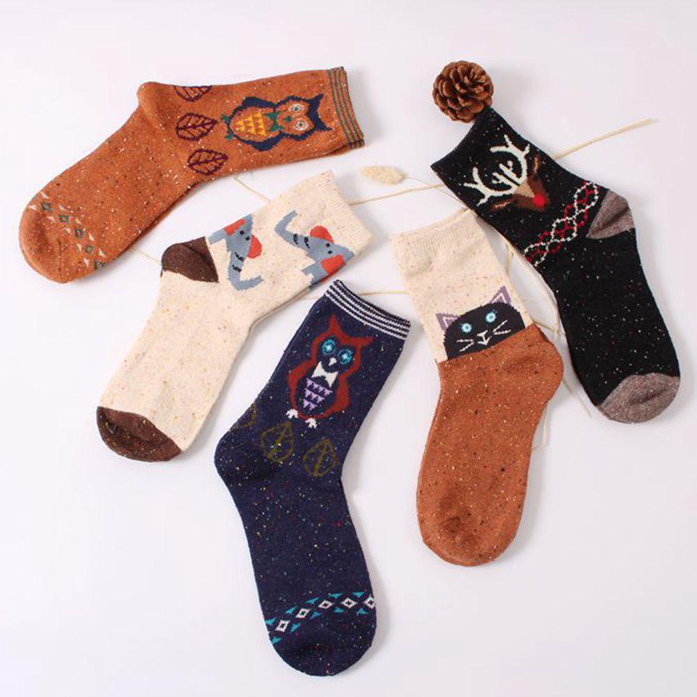 1 Đôi Tất Len Cotton Dày In Họa Tiết Thú Hoạt Hình Thời Trang