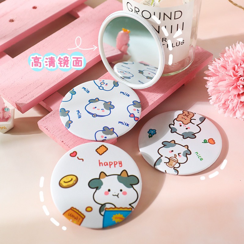 Gương Trang Điểm Cầm Tay Bò Sữa Phong Cách Ulzzang Hàn Quốc - 💖 Mini Round Miror Korea's Style