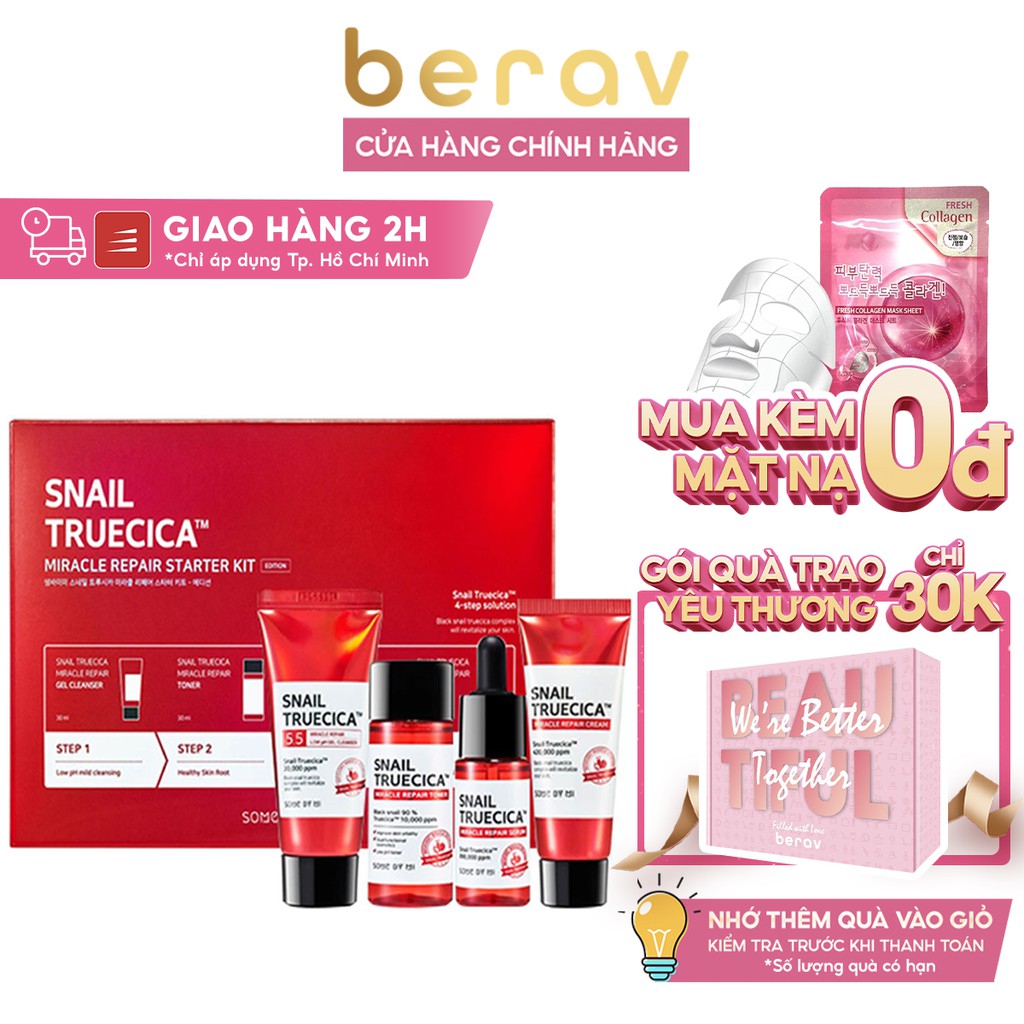 [Set 4 món] Bộ Kit Dưỡng Phục Hồi, Tái Tạo Da Chiết Xuất Ốc Sên Some By mi Snail Truecica Miracle Repair Starter Kit