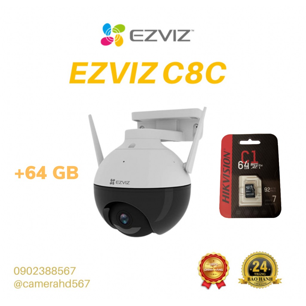 Camera ngoài trời wifi EZVIZ C8C Full HD 1080P xoay 360 độ Tích hợp AI -Có màu ban đêm ( có mua kèm thẻ nhớ)