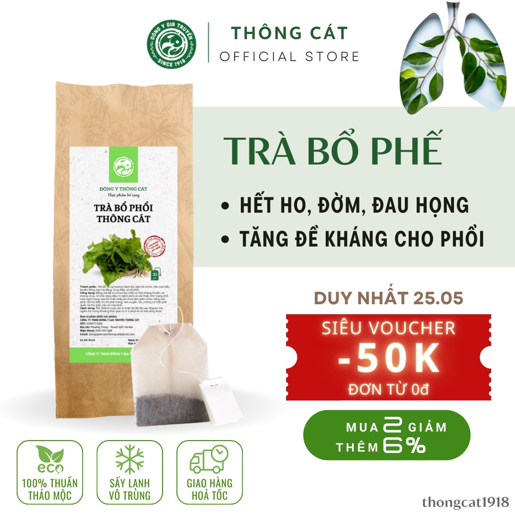 Trà bổ phổi Đông y Gia truyền Thông Cát - Sạch họng, tiêu đờm, cải thiện tình trạng phổi, hen suyễn, tăng cường đề kháng