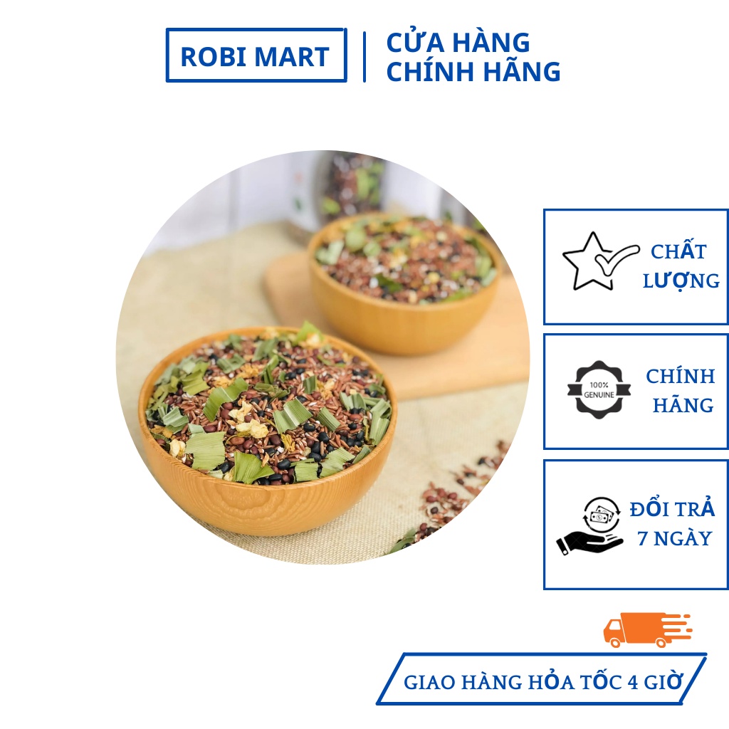 Trà gạo lứt đậu đen đậu đỏ hoa nhài lá dứa Robimart gói 500gr - Giảm cân, mát gan, giúp ngủ ngon - Hàng chính hãng