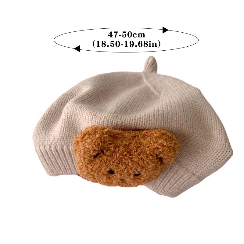Mũ Beret Dệt Kim Mềm Mại Co Giãn Giữ Ấm Màu Kẹo Ngọt In Hình Gấu Hoạt Hình Dễ Thương Cho Trẻ Em