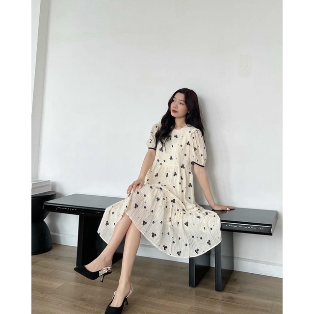 Váy babydoll kem hoa nhí hàng 2 lớp loại 1 | BigBuy360 - bigbuy360.vn