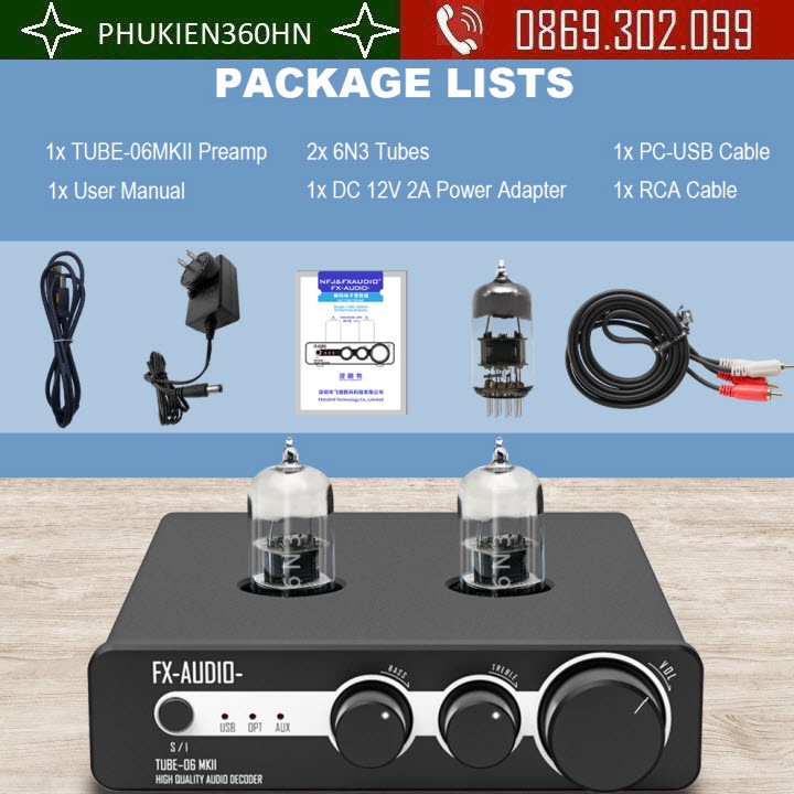 Bộ Tiền Khuếch Đại Âm Thanh HiFi Mini FX-AUDIO TUBE-06 MKII, Bộ Khuếch Đại Ống Chân Không 6N3 tặng kèm quà tặng 99k