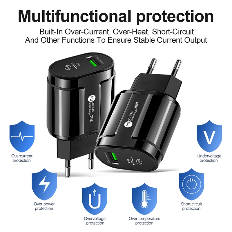 Tẩu Sạc Nhanh 20W PD USB c 5V2A Hai Cổng Type-c Cho Điện Thoại