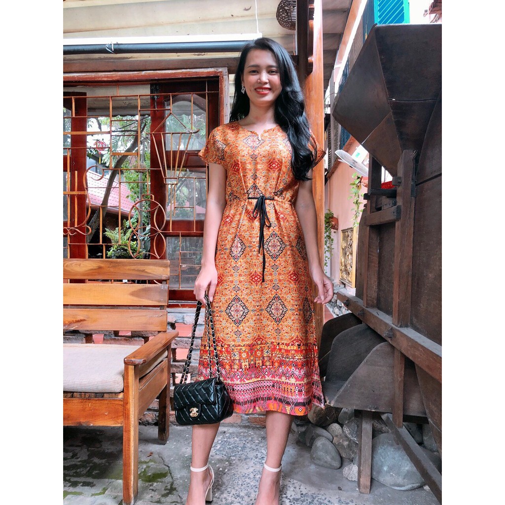 Đầm suông họa tiết thổ cẩm siêu sang S&amp;M, hot nhất, có bigsize, giá rẻ GR0073
