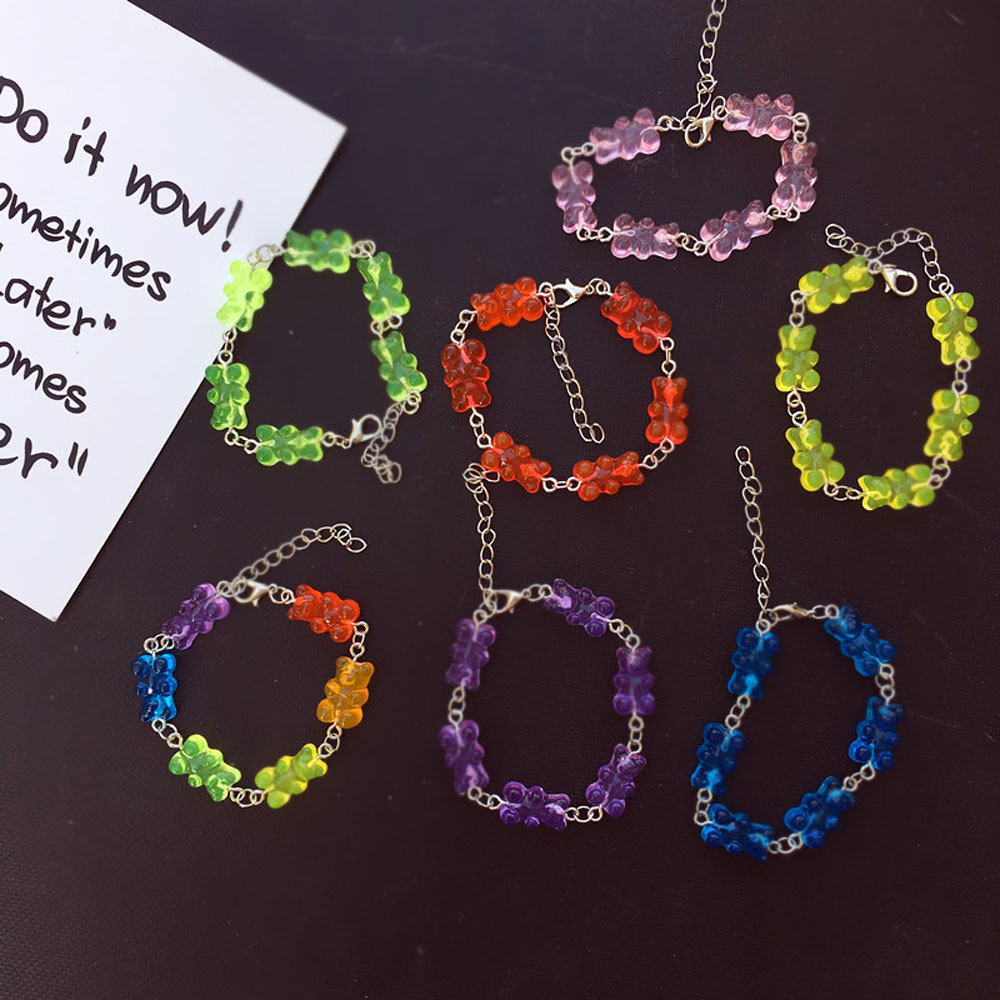 Vòng tay dây xích mặt hình chú gấu trong suốt đáng yêu