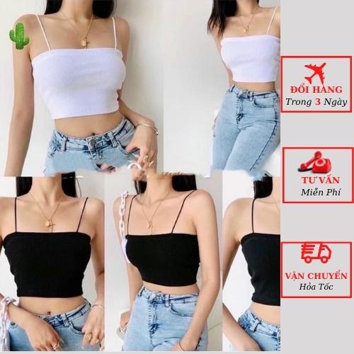 Áo 2 dây bún nữ croptop đen trắng lót trong ôm body ulzzang Hàn Quốc