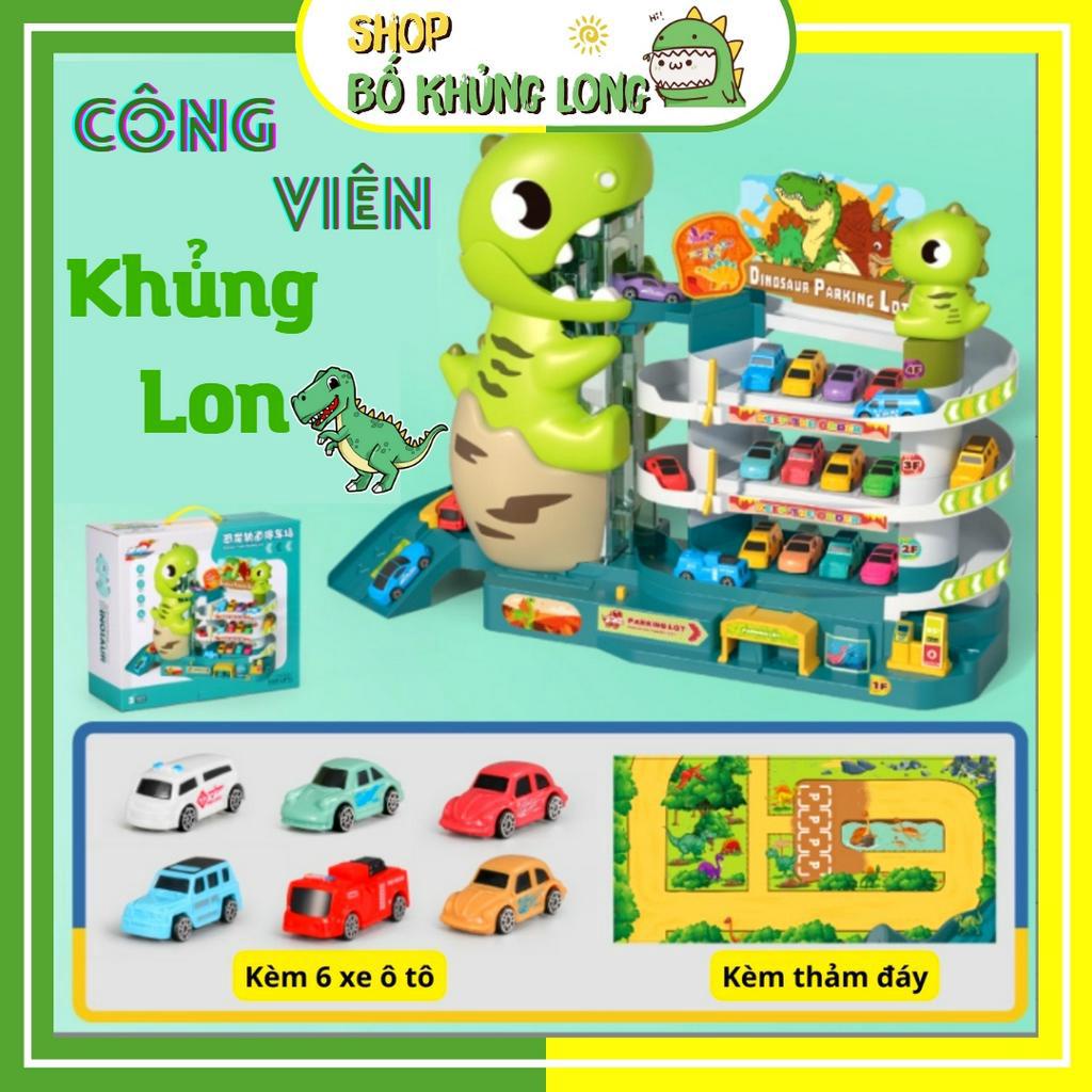 Đồ Chơi Bãi Đậu Xe Khủng Long Gara Có Thang Máy Xoắn Chạy Tự Động Kèm 6 Xe 2 Khủng Long Công Viên Khủng Long-BỐKHỦNGLONG