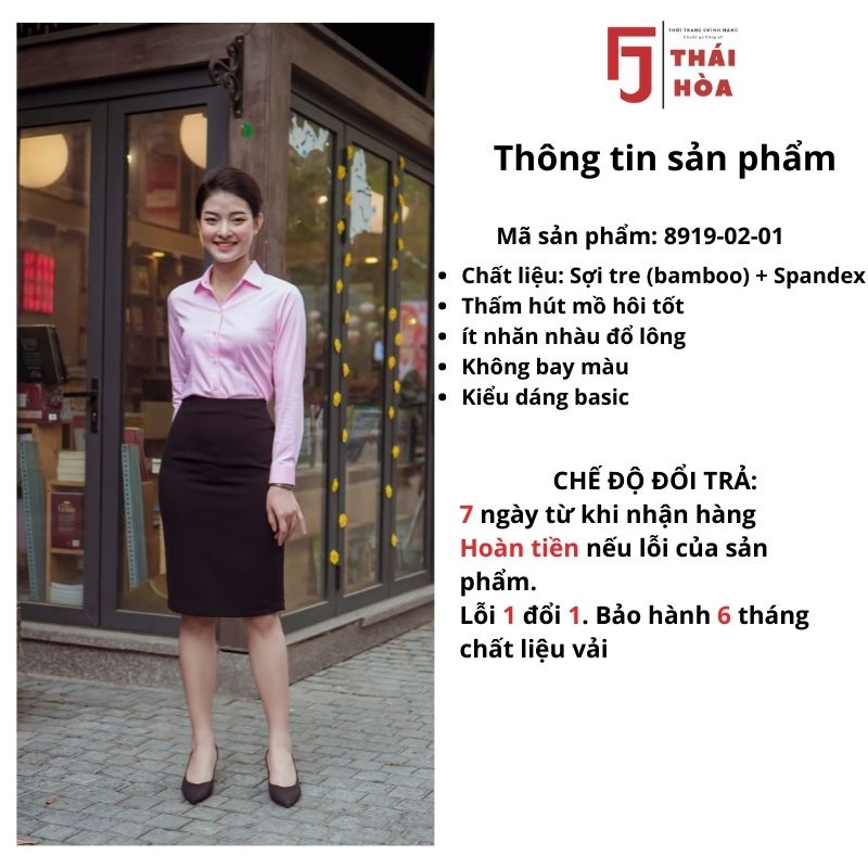 Áo sơ mi nữ dài tay kiểu công sở cao cấp vải sợi tre màu hồng Thái Hoà 8919-02-01