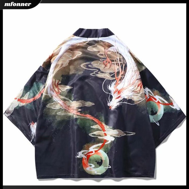 Áo Khoác Sơ Mi Chống Nắng Dáng Rộng In Hình Rồng Kiểu Trung Hoa Nhật Bản Cá Tính Cho Nam