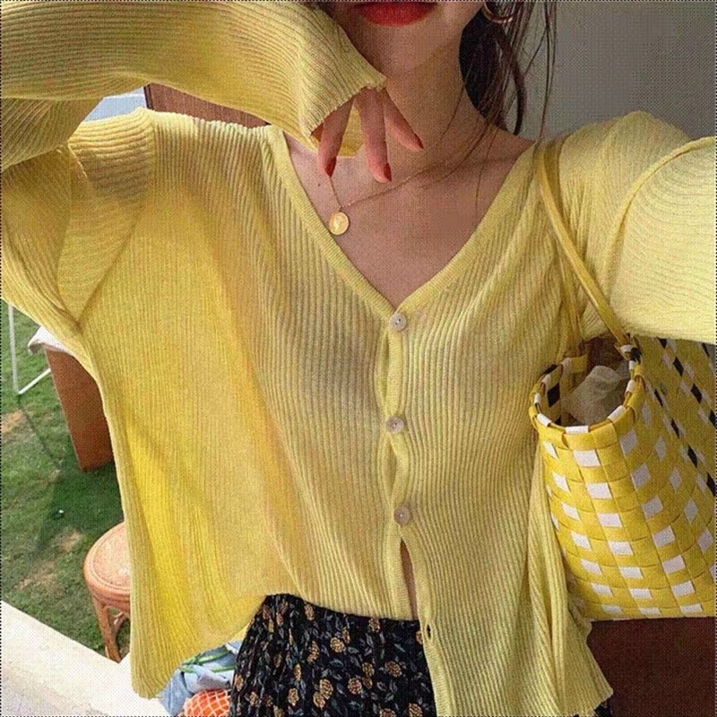 áo len khoác cardigan mỏng cổ tim cài khuy basic (6048#) | BigBuy360 - bigbuy360.vn