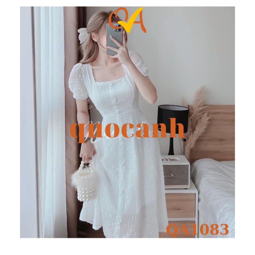 Váy công sở, dạo phố, đầm dự tiệc Quocanh, chất vải kim tuyến cao cấp, phối ren 2 lớp siêu đẹp