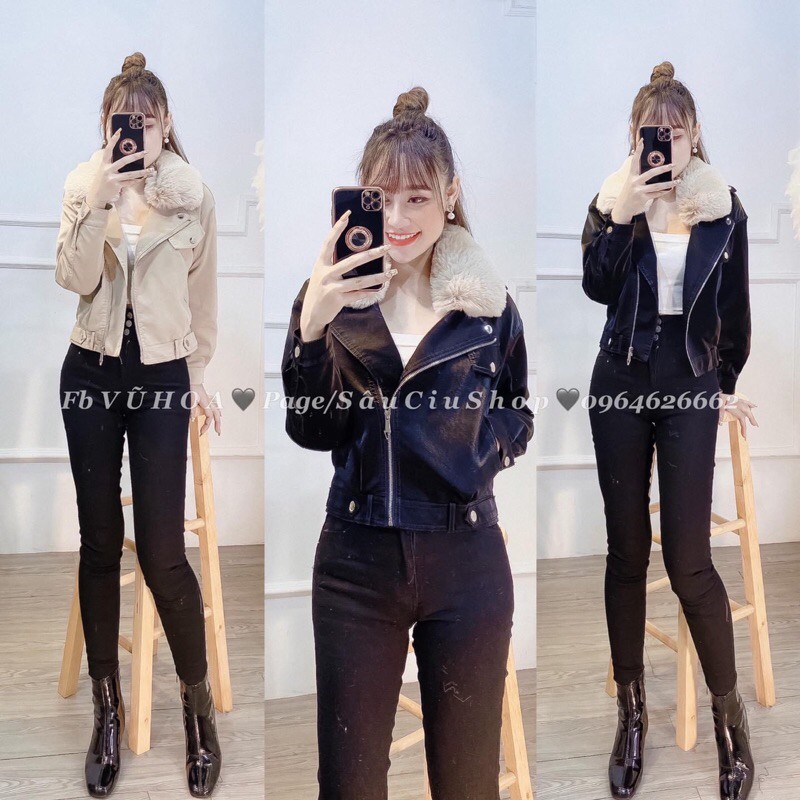 Áo khoác da nhung trần lông bên trong hàng QCL1