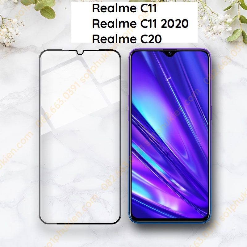 Kính cường lực Realme C11 (cũ) / Realme c20 / Realme c11 2021 full màn hình, không chấm liti