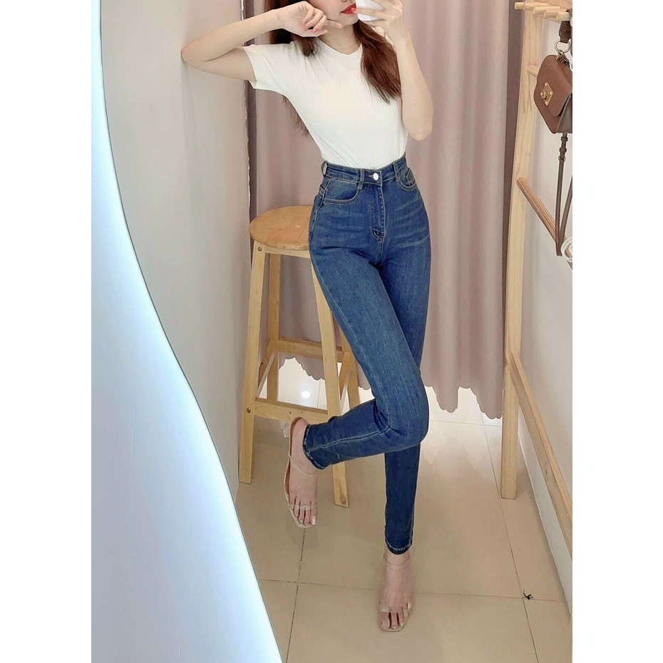 Quần jean nữ ống ôm lưng cao dáng ôm skinny,quần jeans bò nữ cạp cao dáng ôm,quần skinny nữ ôm dáng trơn lưng cao