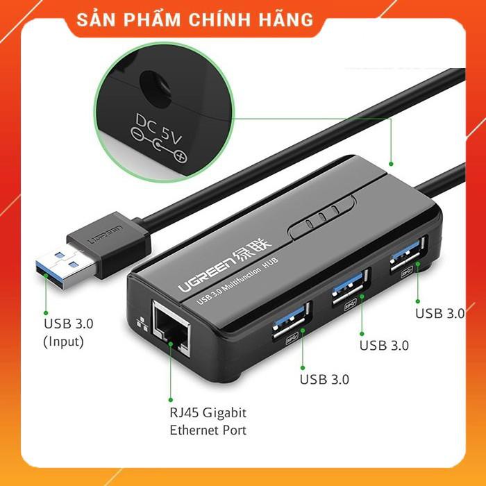 [Mã 154ELSALE2 giảm 7% đơn 300K] Hub USB 3.0 3 cổng + Lan 10/100/1000 UGREEN 20265 dailyphukien