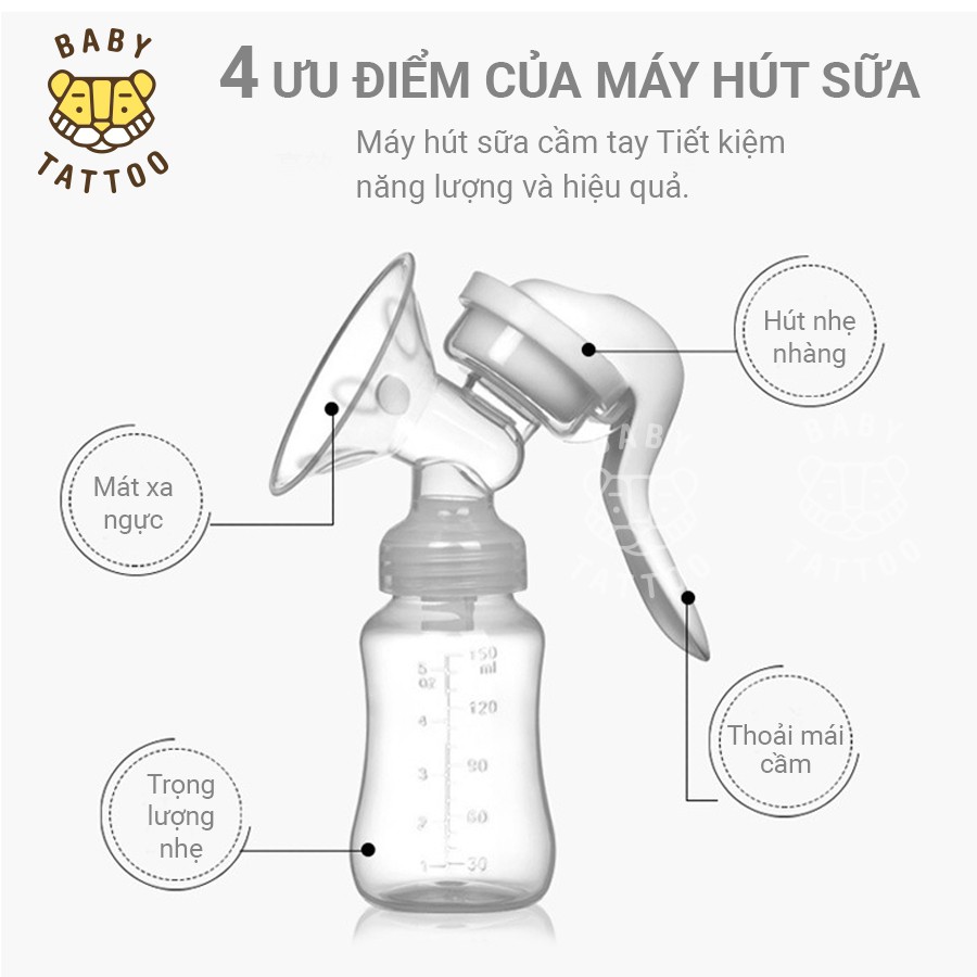 [Mã LTP50 giảm 50000 đơn 150000] BABY TATTOO Máy Hút Sữa Và Bình Sữa 2 Trong 1 Cho Mẹ Và Bé Tiện Lợi, An Toàn