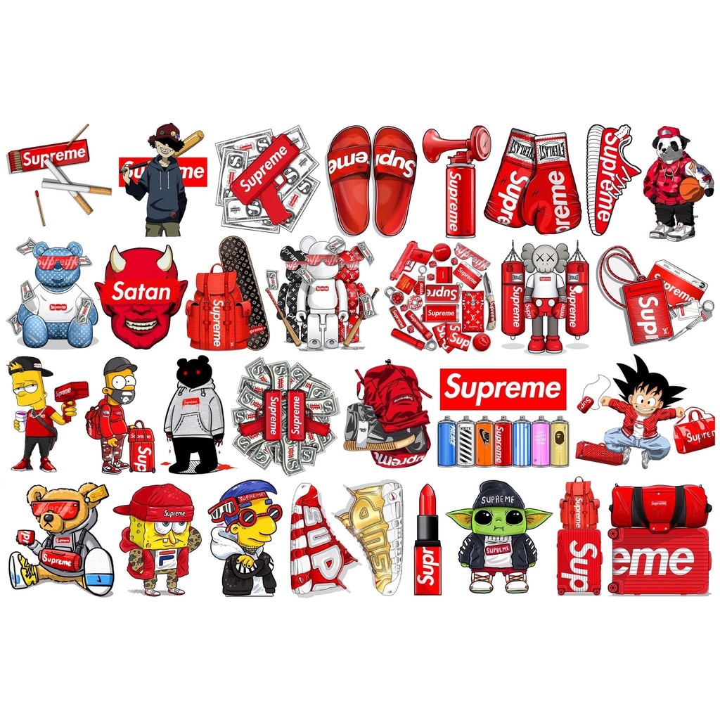 Sticker Supreme chống nước, hình dán mũ bảo hiểm, dán xe, điện thoại, laptop – Nghiện Sticker