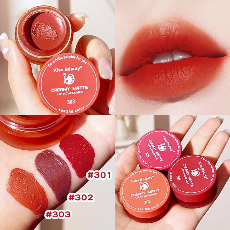 KISS BEAUTY Creamy Matte Matte Lip Mud Canned Jelly Lip Gloss, Long-Lasting Non-Stick Lipstick