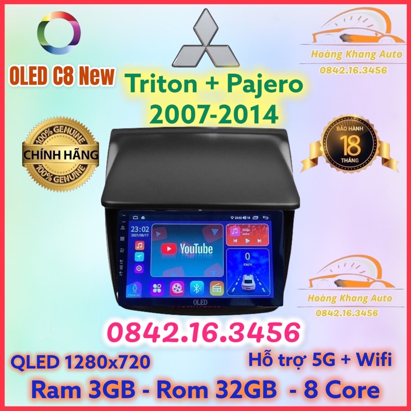 Màn hình android OLED C8 New theo xe Triton + Pajero 2007 - 2014  kèm dưỡng và jack nguồn zin theo xe