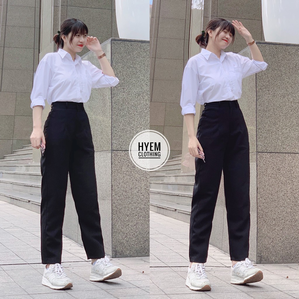 Combo Quần Tây Nút Giữa Có Đĩa Và Áo Sơ Mi Trắng Tay Dài Form Rộng Đi Học Đi Làm Công Sở | BigBuy360 - bigbuy360.vn