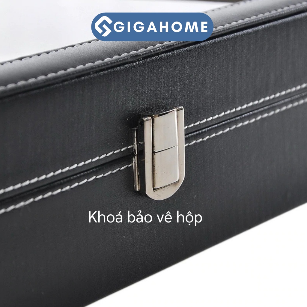 Hộp Đựng Và Trưng Bày Đồng Hồ GIGAHOME 10 Ngăn, Bọc Da Pu Có Khóa Chốt Chống Trộm 8748