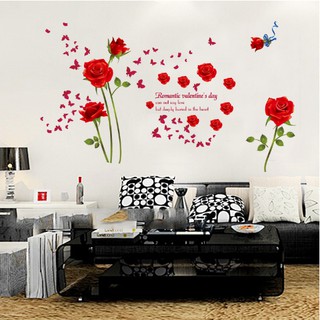 DECAL DÁN TƯỜNG HÌNH DÁN HOA HỒNG ĐỎ {kèm ảnh thật}