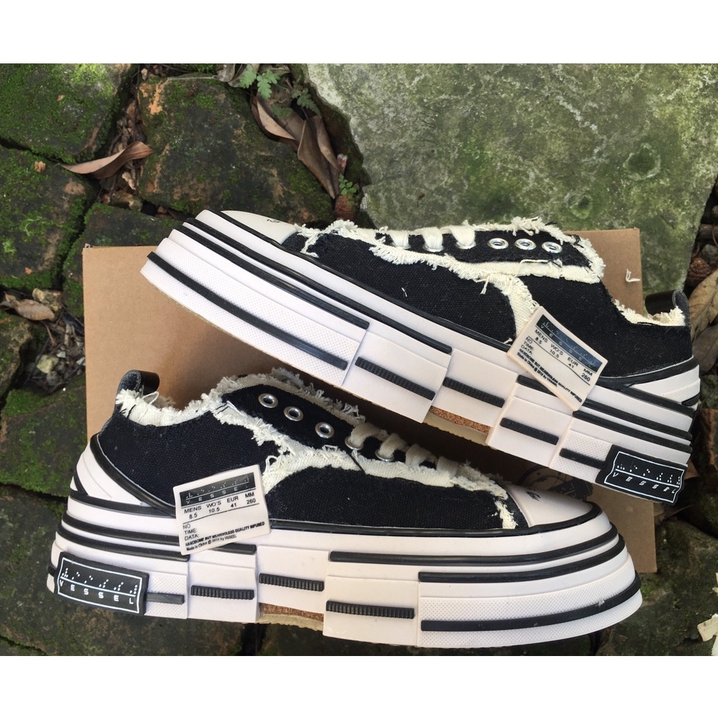 Giày Sneaker Xvessel Nam Nữ, Giày Thể Thao CV Rách Đế Gỗ Tăng Chiều Cao Siêu Đẹp, Siêu Xinh Full Size